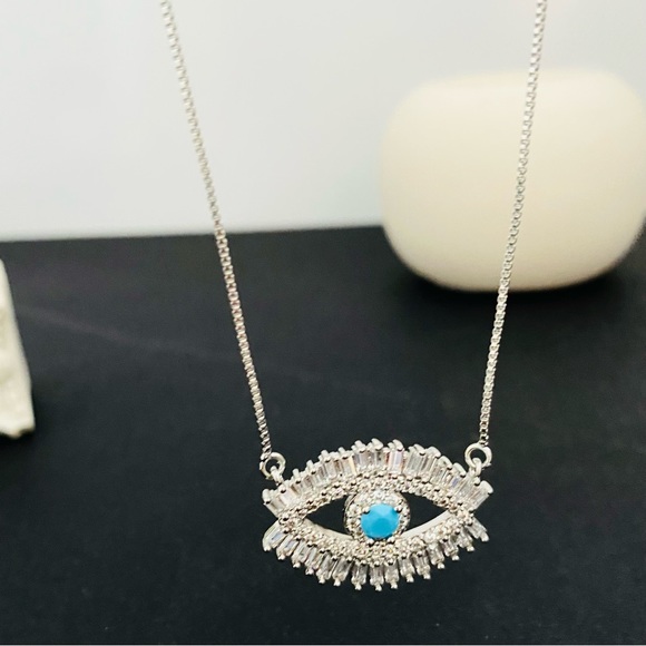 Silver Evil Eye Necklace, Turkish Evil Eye Necklace, - Picture 4 of 7
